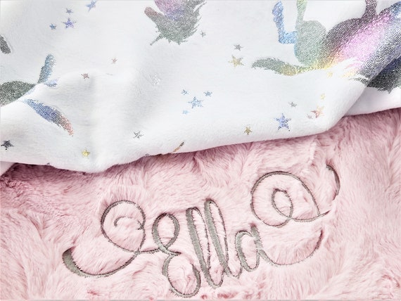 Personalized Glittery Unicorn Minky Blanket