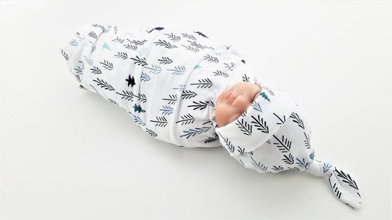 Winter Trees Baby Swaddle Set - Swaddling Blanket & Knot Hat