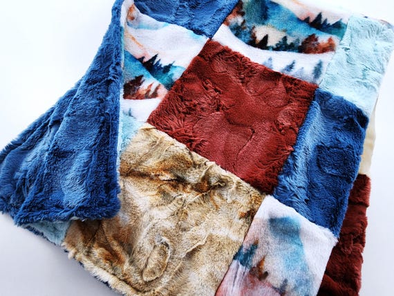Hills and Trees Patchwork Minky Blanket - 35"X41"