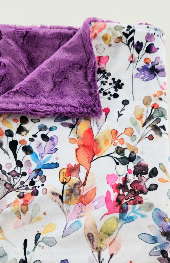 Personalized Watercolor Flowers Minky Baby Blanket