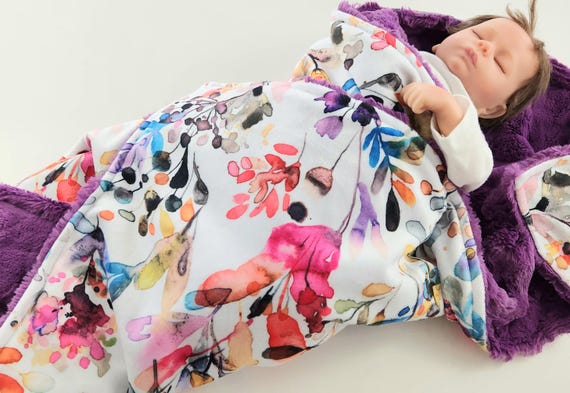 Personalized Watercolor Flowers Minky Baby Blanket