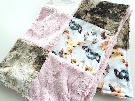 Farm Babies Patchwork Minky Baby Blanket