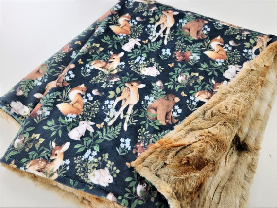 Personalized Green Woodland Babies Minky Blanket