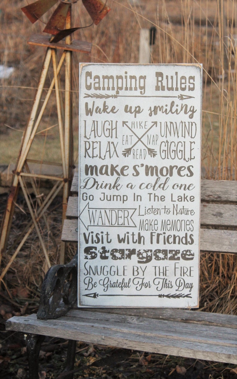 Camping Rules Sign Camper sign Distressed Rustic Primitive Etsy