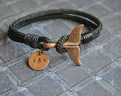 Custom initial Black whale tail mens paracord nautical bracelet nautical wristband armband pulsera hombre dolphin tail bracelet
