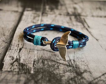 Paracord Armband, maritimes Herrenarmband mit Walschwanz, blau