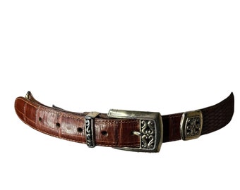 Vintage Brighton Brown Crocodile Embossed Leather Belt, M