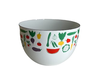 Kaj Franck for Finel Arabia Enamelware Mixing Bowl, Vegetables Pattern, 8" Diameter