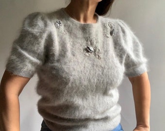 grey angora cardigan