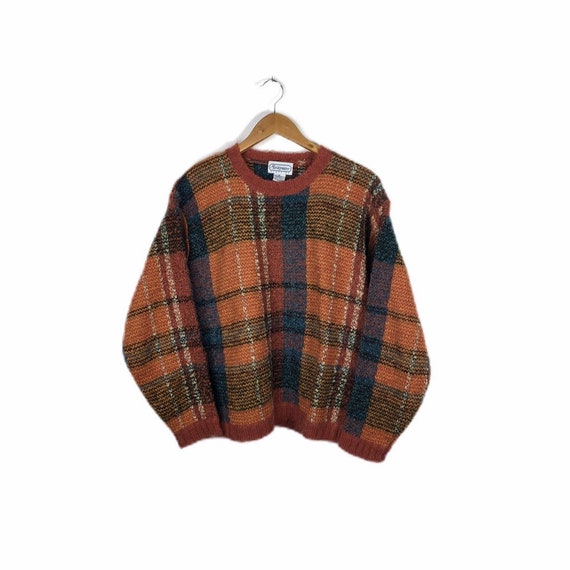 Vintage Burnt Orange Mohair Wool Blend Plaid Sweat