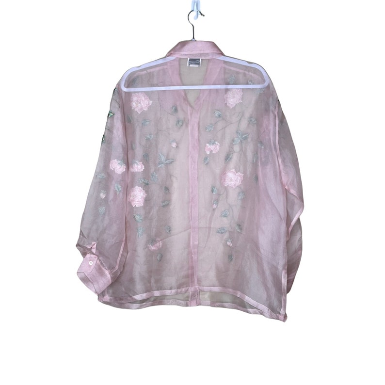 Vintage Florissant Pink Organza Embroidered Sheer Floral Blouse, No tag Large image 6