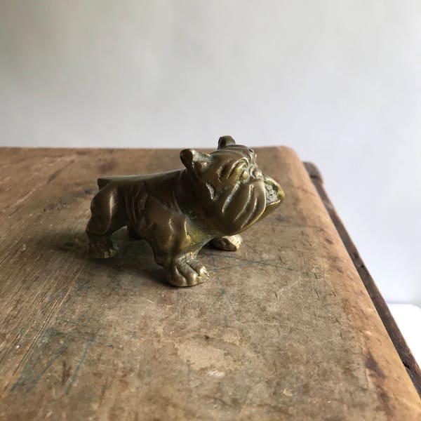 Brass Bulldog Paperweight / Brass Bulldog Figurine / Brass Dog Figurine