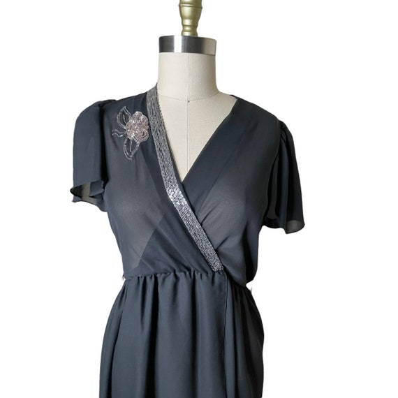Vintage Samuel Blue Black Sheer Chiffon Wrap Dres… - image 6