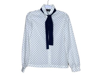 Vintage 80s Russ Togs Patterned Secretary Blouse Size Large