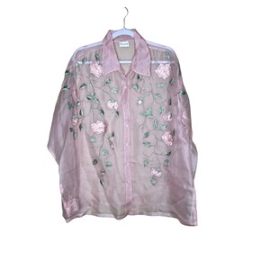 Vintage Florissant Pink Organza Embroidered Sheer Floral Blouse, No tag Large image 1