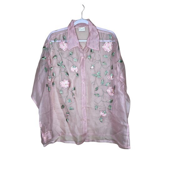 Vintage Florissant Pink Organza Embroidered Sheer… - image 1