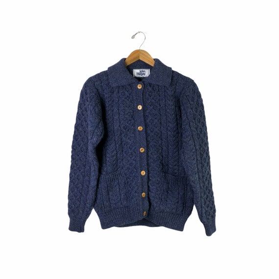 Vintage Blue John Molloy Irish Aran Fisherman Cabl