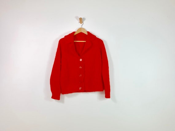Vintage 60's Poppy Orange Red Mohair Lined Sweater