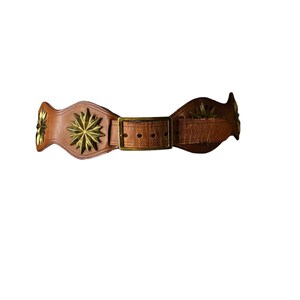 Vintage 70's Brown Starburst Medalian Wide Leather Belt, 30-32 image 2