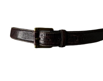 Vintage Trafalgar Brown Leather, Lizard Embossed Belt, 34