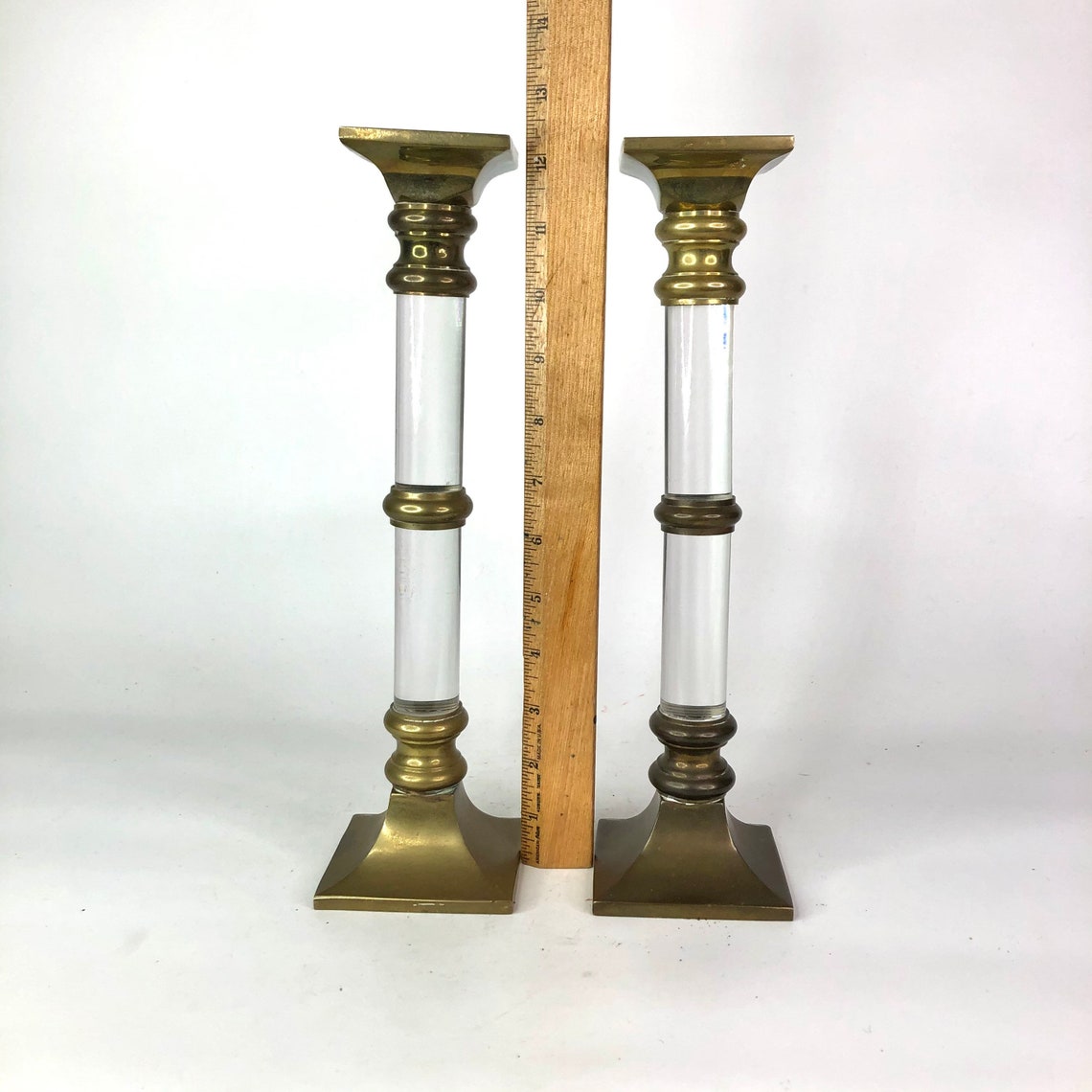 Vintage Brass and Lucite Candlesticks Lucite Candleholders Etsy