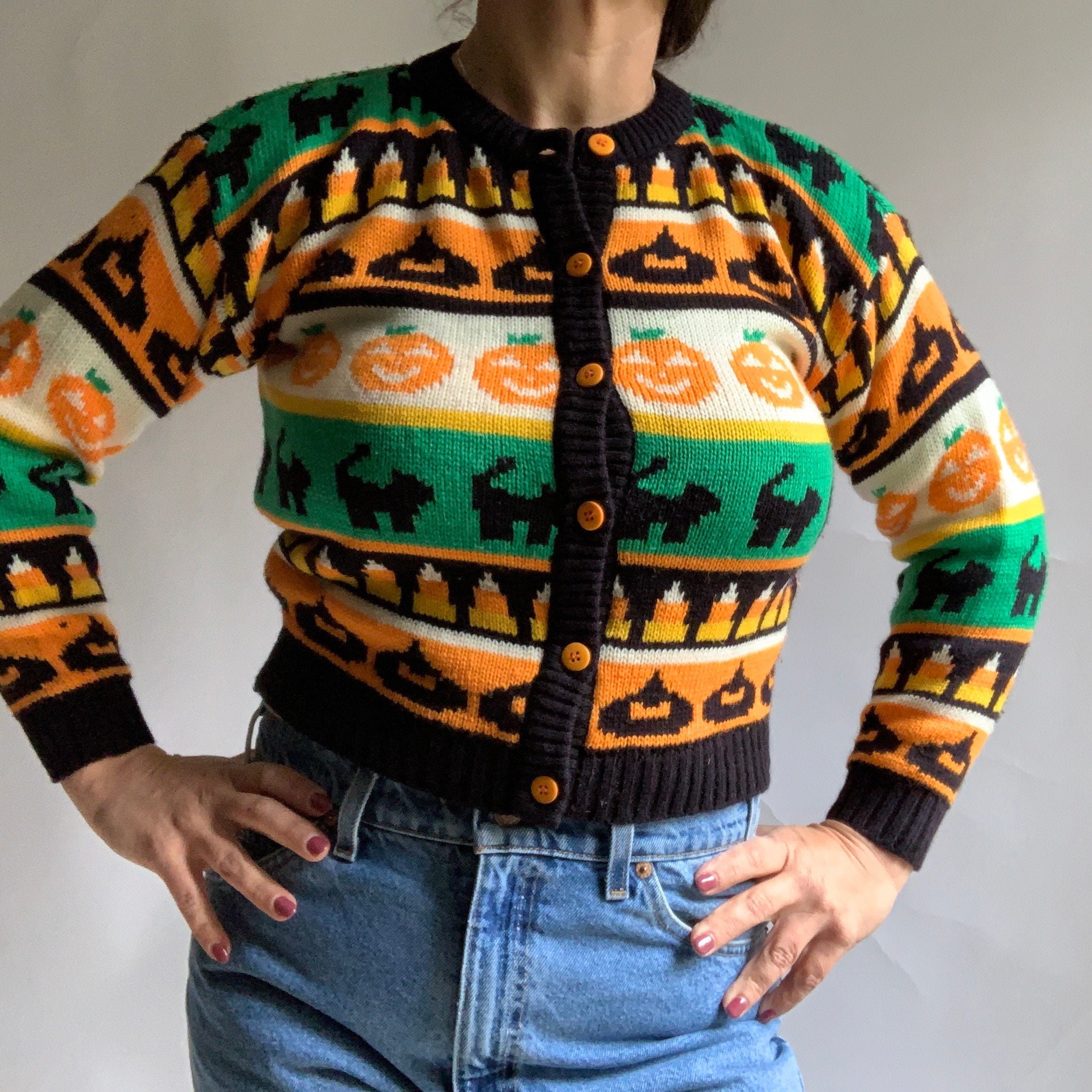 Vintage Halloween Cardigan Sweater Pumpkin Sweater Candy - Etsy