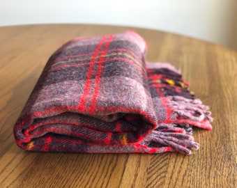 Vintage Tartan Throw Blanket, Picnic Blanket, Brown and Red Plaid Throw Blanket