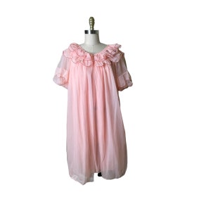 Vintage Avian Pink Chiffon & Nylon Nightgown and Robe Set M Pegnoir Lace image 5