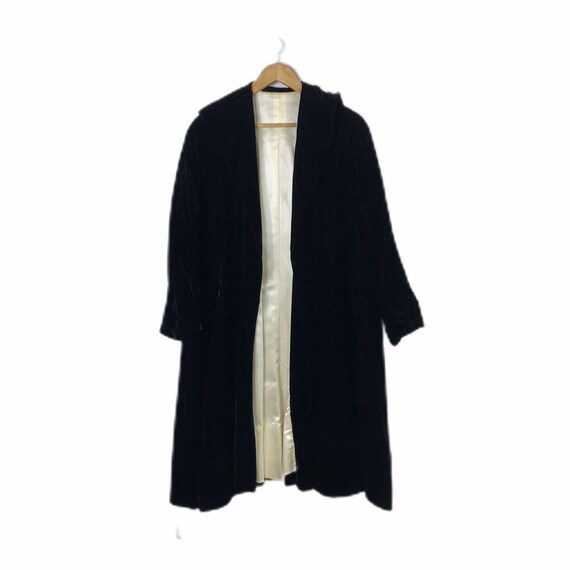 Vintage 40's Black Velvet Silk Opera Swing Coat, L