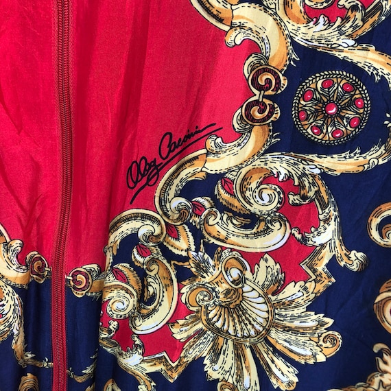 Vintage Red Blue Baroque Silk Oleg Cassini Bomber… - image 3