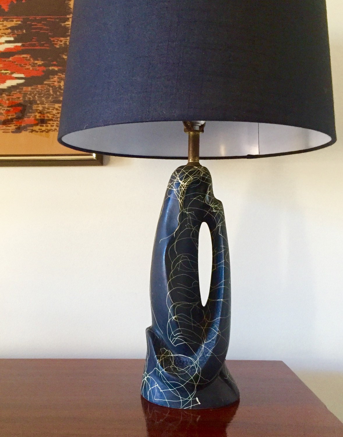 Mid Century Lamp / Mid Century Black and Gold Ceramic Table Etsy