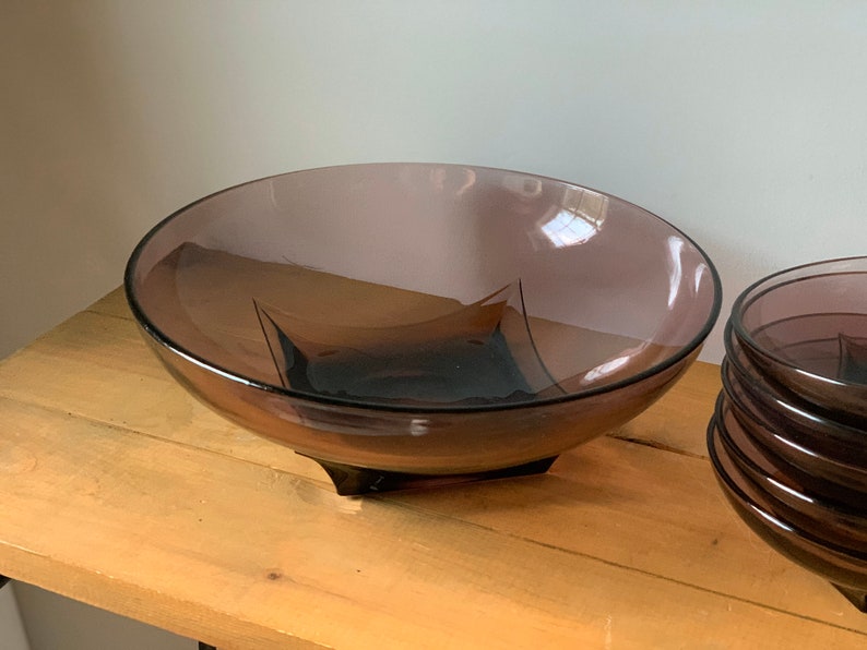 Vintage Hazel Atlas Amethyst Glass Bowl Set Purple Glass Serving Bowl Set
