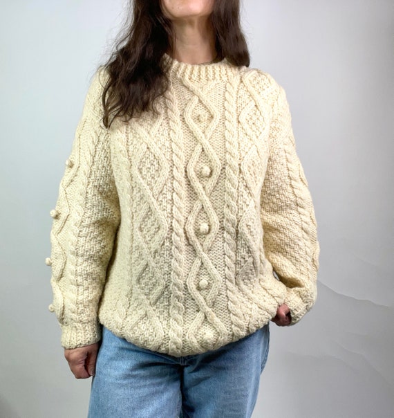 Vintage Cream Chunky Italian Wool Cable Knit Sweat