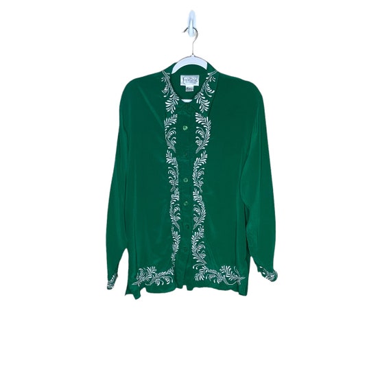 Vintage Diane von furstenberg green embroidered s… - image 2