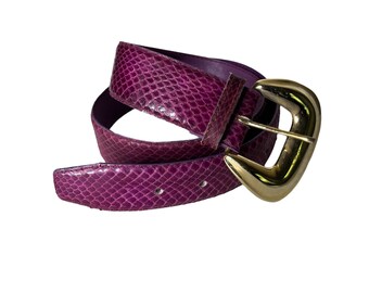 Vintage 80's Dame Purple Snakeskin Belt Gold Buckle, 29-33"
