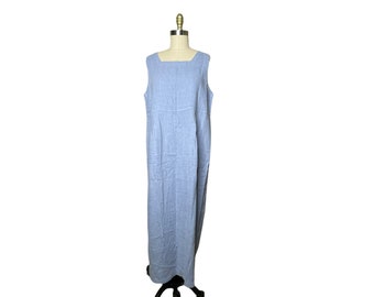 Vintage Orvis Button Front Dress Size Blue Linen Blend Square Neck size m nwt