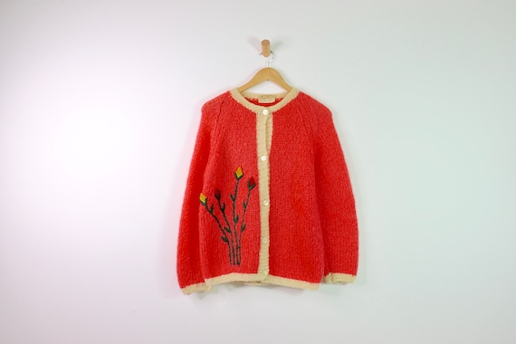 Vintage 50's Italian Coral Embroidered Mohair Card