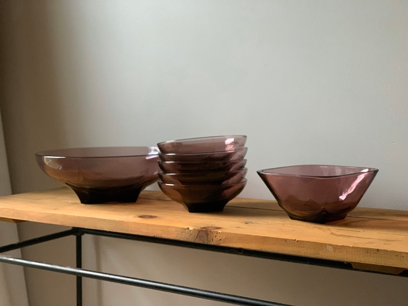 Vintage Hazel Atlas Amethyst Glass Bowl Set Purple Glass Serving Bowl Set