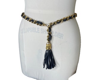 Vintage Navy Blue Metal Chain Tassel Belt