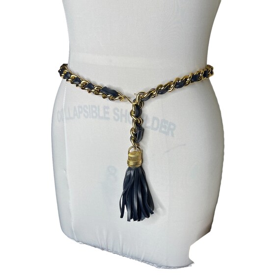 Vintage Navy Blue Metal Chain Tassel Belt