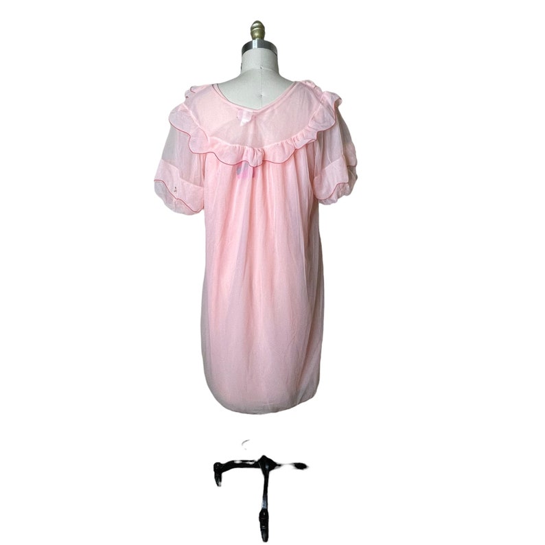 Vintage Avian Pink Chiffon & Nylon Nightgown and Robe Set M Pegnoir Lace image 6