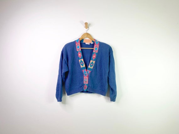 Vintage Blue 90's Southwestern Aztec Cardigan Crop