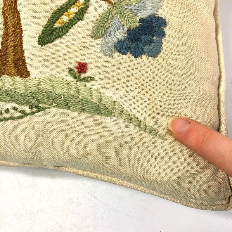 Vintage Linen Embroidered Floral Tree Throw Pillow image 7