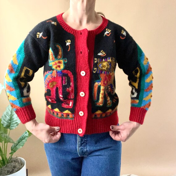 Wool Inca Mayan Tribal Cardigan Sweater 