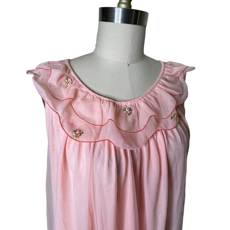 Vintage Avian Pink Chiffon & Nylon Nightgown and Robe Set M Pegnoir Lace Bild 3