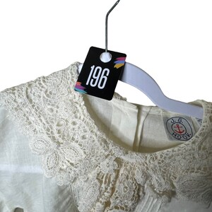 Vintage JG Hook 80s Victorian Style White Linen Blend Blouse Lace with back button up size 8 image 8