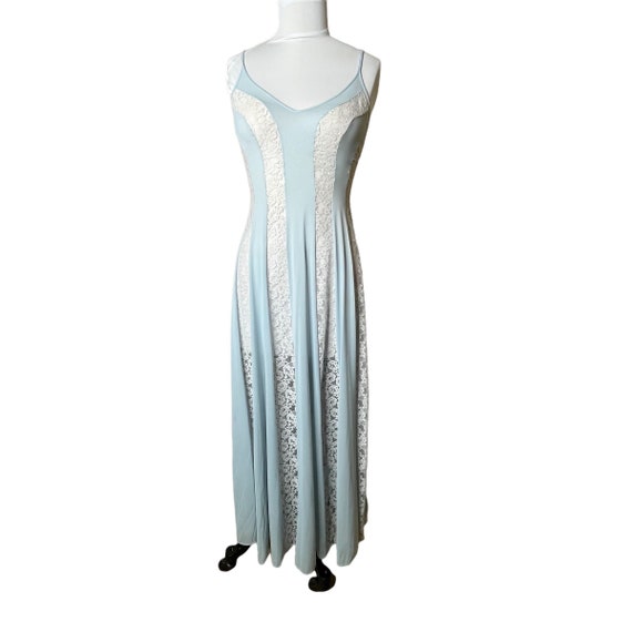 Vintage 60's Warnaco Powder Blue White Lace Long … - image 1