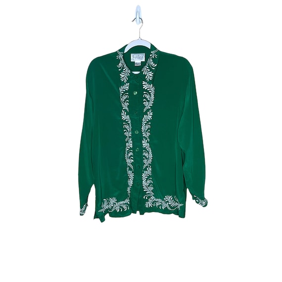 Vintage Diane von furstenberg green embroidered s… - image 1