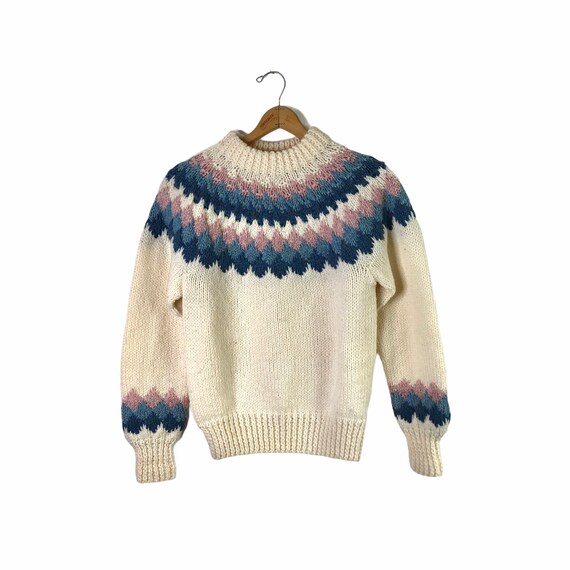 Vintage Danspun Denmark 100% Wool Blue and Pink Fa