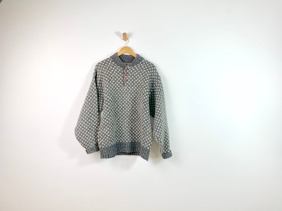Vintage Grey White Oversized Chunky Wool Sweater